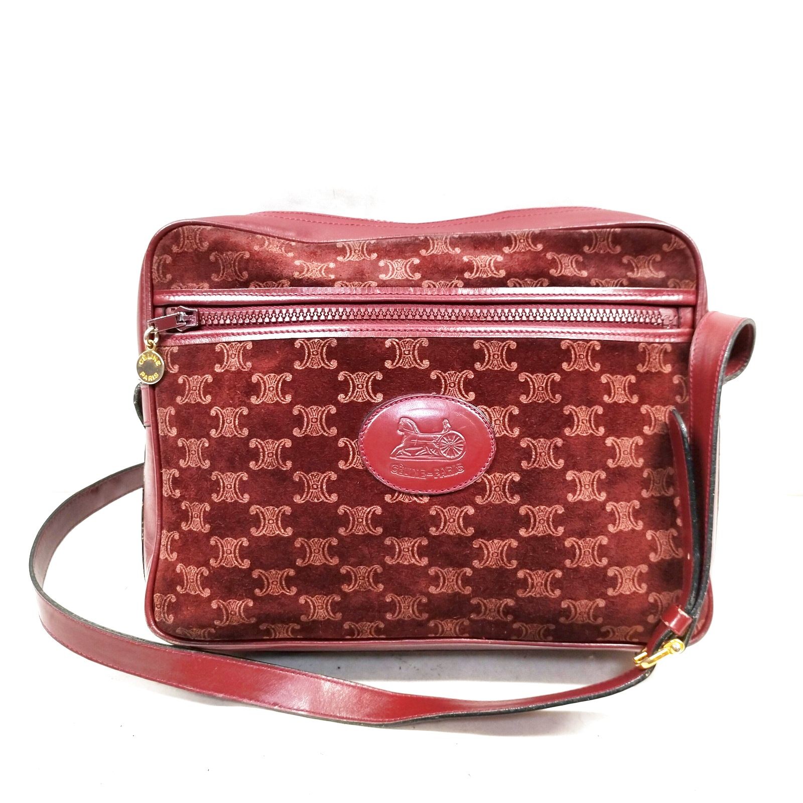 CELINE Bordeaux Suede Leather Shoulder Bag 2273524