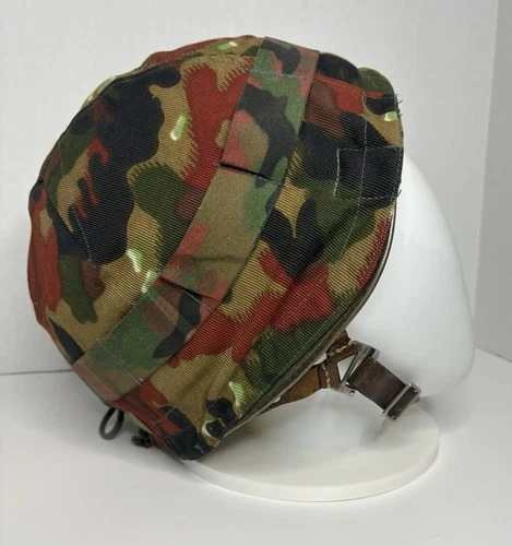 Vintage Swiss Military M1971 Paratroopers Helmet Cold War Era Pad Leather 58-59
