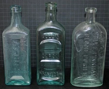 3 Piece  Embossed Patent Medicine Bottle Ast. 1890's AYERS/HOOD'S/LYDIA PINKHAM