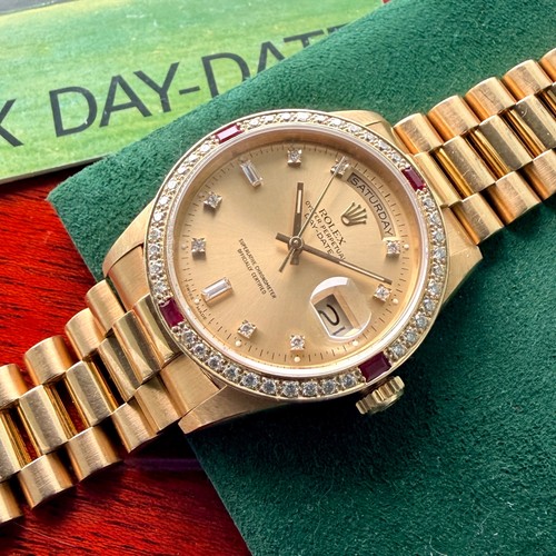 Rolex President 18k yellow Gold 18238 Box Booklets Unpolished Diamond Dial Bezel