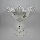 FENTON Violets in the Snow Spanish Pressed Milk Glass Compote EUC VINTAGE 6 3/4"
