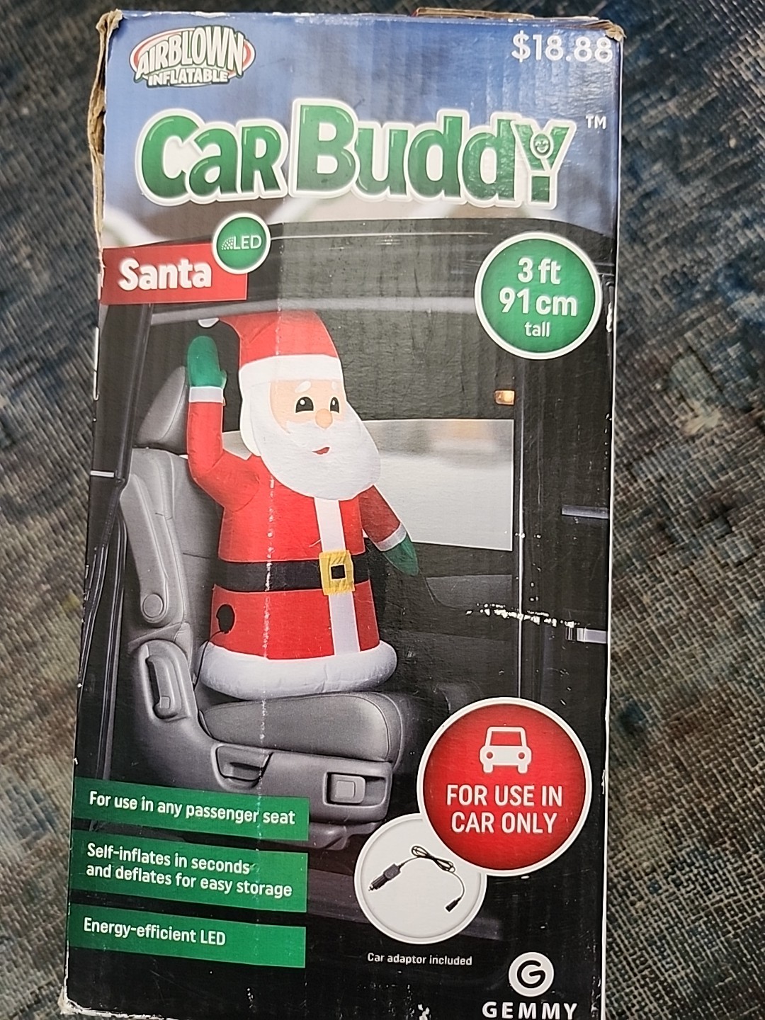 New Airblown Inflatable Santa Car Buddy 3ft LED Light Christ