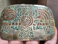 Vintage Taxco Turquoise/Coral sterling Belt Buckle