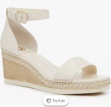 Vince Camuto Beige Leather Espadrille Wedge Sandals Buckle Ankle Strap
