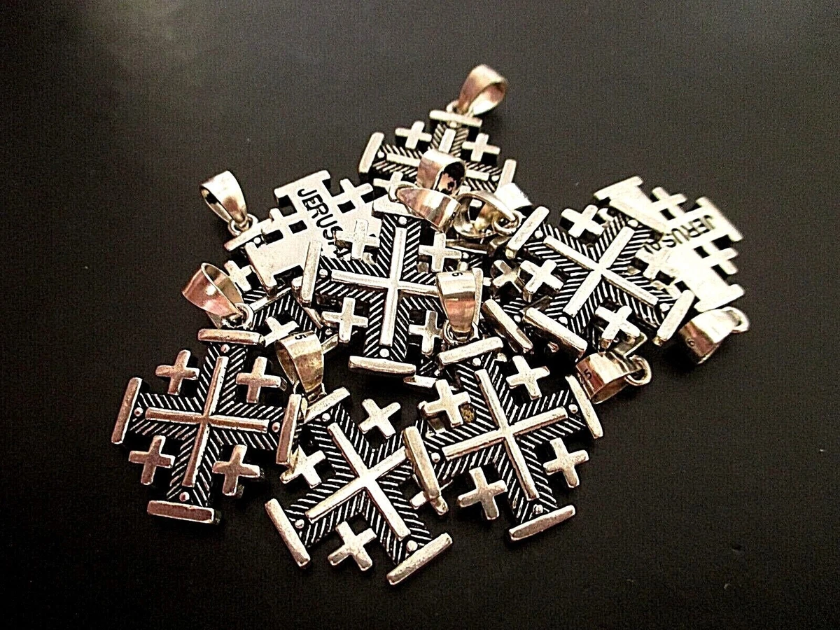 Croix De Jérusalem Ancienne En Argent Massif 900 - Bijou Vintage Religieux