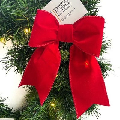 Neu 2 vorgebundene Schleifen rot Kunstsamt Drahtrand Weihnachten Geschenkverpackung ''Majestät''