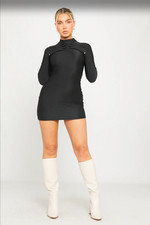 Minivestido, negro, manga larga con guante, talla L, ropa de club, ocio, talla L