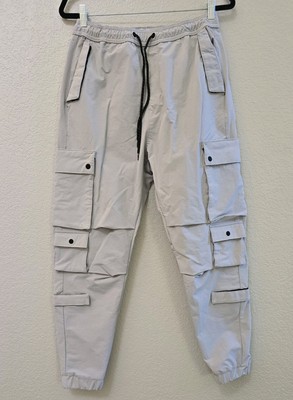 Mens BERSHKA Cuffed Cargo Chinos Trousers wt Drawstring Elastic Waist UK M Beige