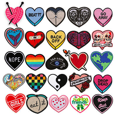 Cute Love heart Embroidered Sew on Iron On Patch Badge Bag Fabric Applique Craft