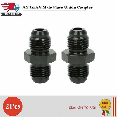 2X-6AN Male To AN6 Coupler Flare Union Adapter Straight Fitting Aluminum Black