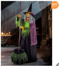 Halloween 177cm Animated Witch With Stirring Cauldron, Lights & Sound FREE SHIP