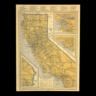 ca1939 CALIFORNIA Railroad Map Depot Towns SP RR Historic Original Atlas Map