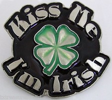 BELT BUCKLES USA "Kiss Me I'm Irish" 4 Leaf Clover Black Green Irish Celtic NWOT
