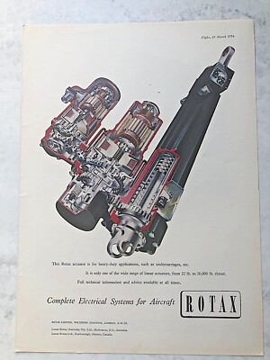 1954 Flugzeug Werbung ROTAX STELLANTRIEB ELEKTRISCHE SYSTEME SCHWERE ANWENDUNGEN
