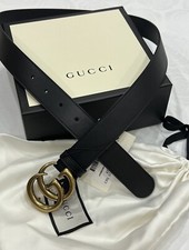 Unisex Gucci Belt  GG Black  Leather 1 Inch Size 80/32 For 2-4  Pants