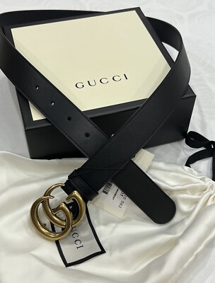 Skinny Unisex Gucci Belt GG Black Leather 1 Inch Size 85/34 For 4