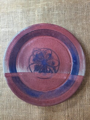 Hand Made 11.5'' Stoneware Pottery Plate Signed ZAPPA, BOHO blue Rust   2LB 10 OZ