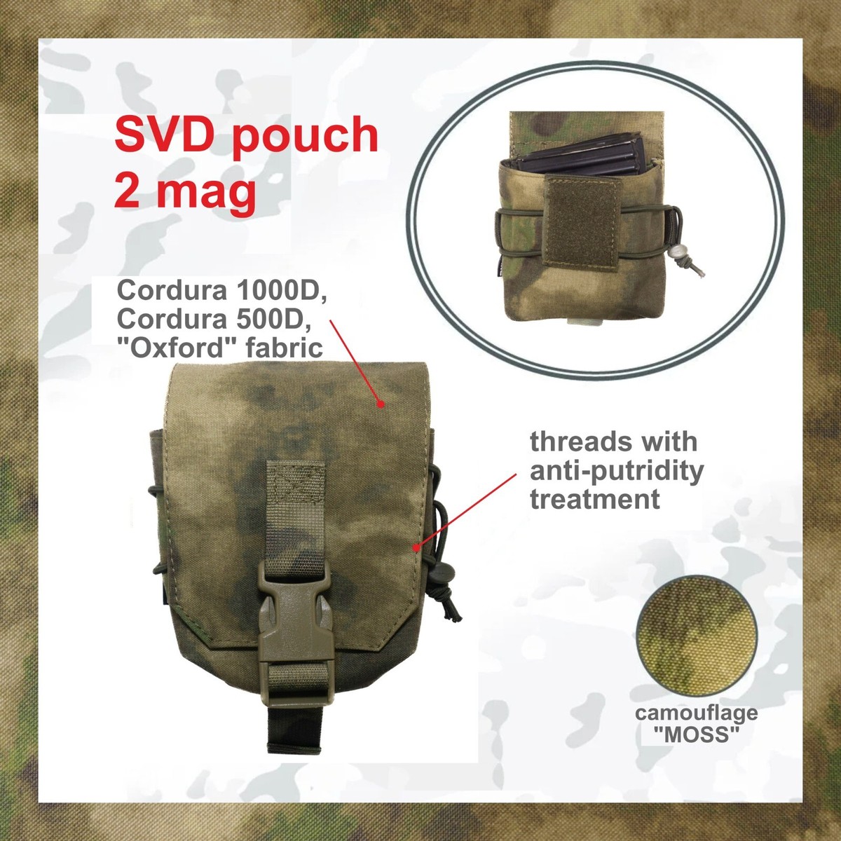 Russian Army pouch 2 magazines. Ammo bag SVD camo Moss. Original