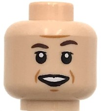Lego New Light Flesh Nougat Minifigure Head Dual Sided Dark Brown Eyebrows Smile