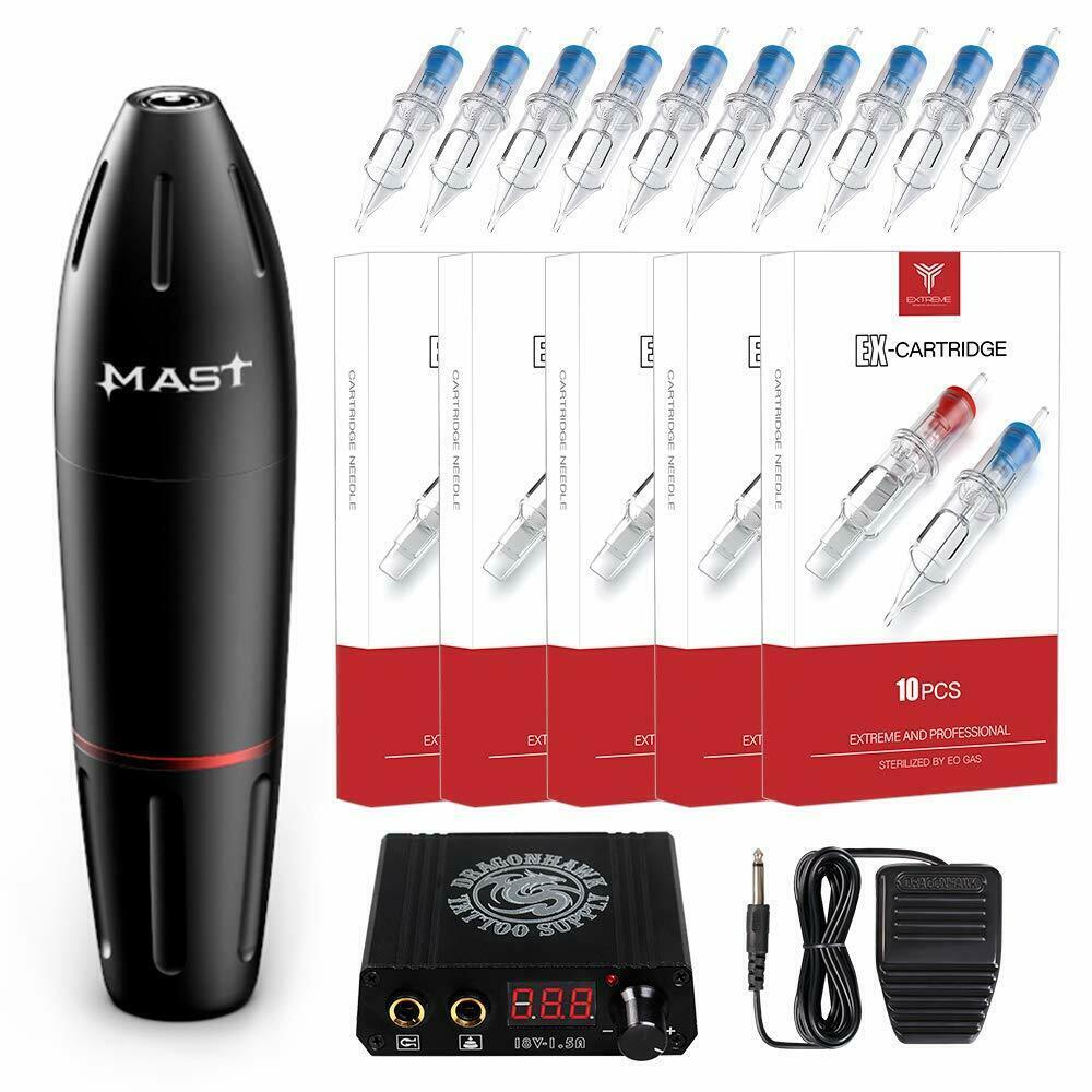 Dragonhawk Rotary Tattoo Pen Machine Kit 50pcs Cartridges Power