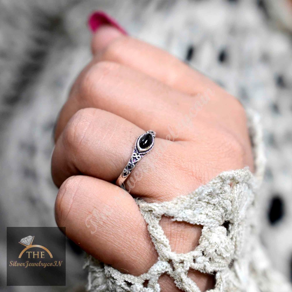 Black Marquise Onyx Stone Ring, 925 Sterling Silver, Women Gift