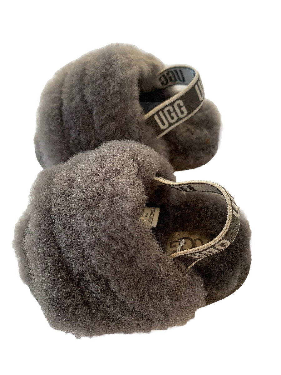 UGG Baby Fluffy Shearling Slide Slipper Shoes Size 02/03 Grey