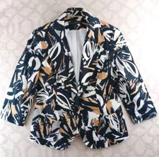 Harve Benard Blazer Jacket Womens Medium Black White Floral Long Sleeves