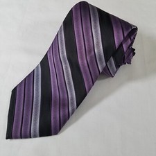 Stafford Essentials Neck Tie Purple Black Striped 58x3.25