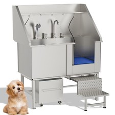 Dog Cat Pet Grooming Bath Tub w/ Stairs Wash Station Stainless Steel Dog Bathing