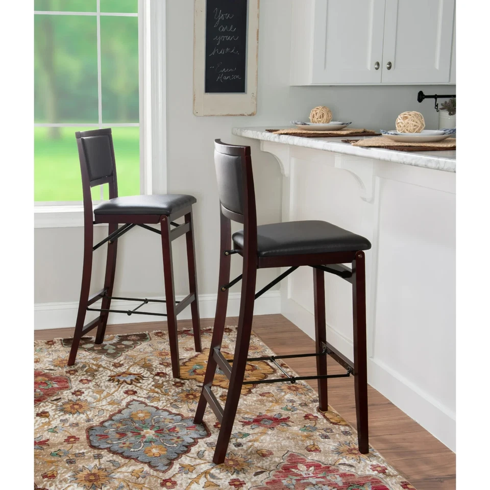 Folding Bar Stool Faux Leather Upholstered Kitchen Counter 30" Height 250 Lb Cap - Image 4 of 4