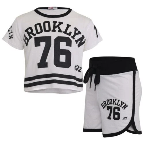 Enfants Filles Short Brooklyn 76 Haut Court Blanc Sexy Pantalon Été Vêtement Set - Photo 1/1