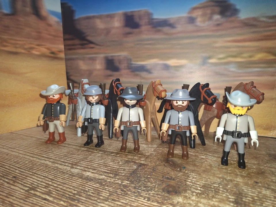 Sammelauflösung: 5 ACW Südstaatler Soldaten Kavallerie Custom Figuren mit Pferde - Bild 1 von 4