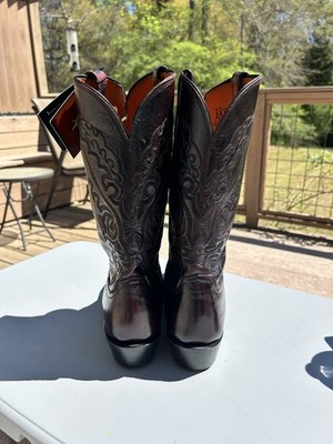 Lucchese 1883 Black Cherry Lizard Inlaid Design Leather Boots Men
