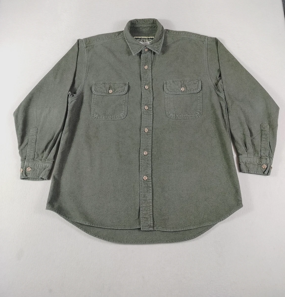 Vintage Field & Stream Shirt Mens 2XL Green Flannel Outdoor Workwear Cabincore