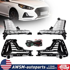 Left & Right Led Fog Light Drl Lamps & Cover Bezels For 2018-2019 Hyundai Sonata