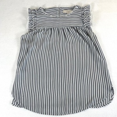 LOFT Striped Ruffle Sleeve Top Women SP Black White Casual
