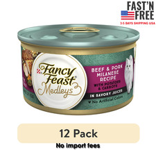 12 pack Purina Fancy Feast Medleys Wet Cat Food, Beef Pork 3 oz Can