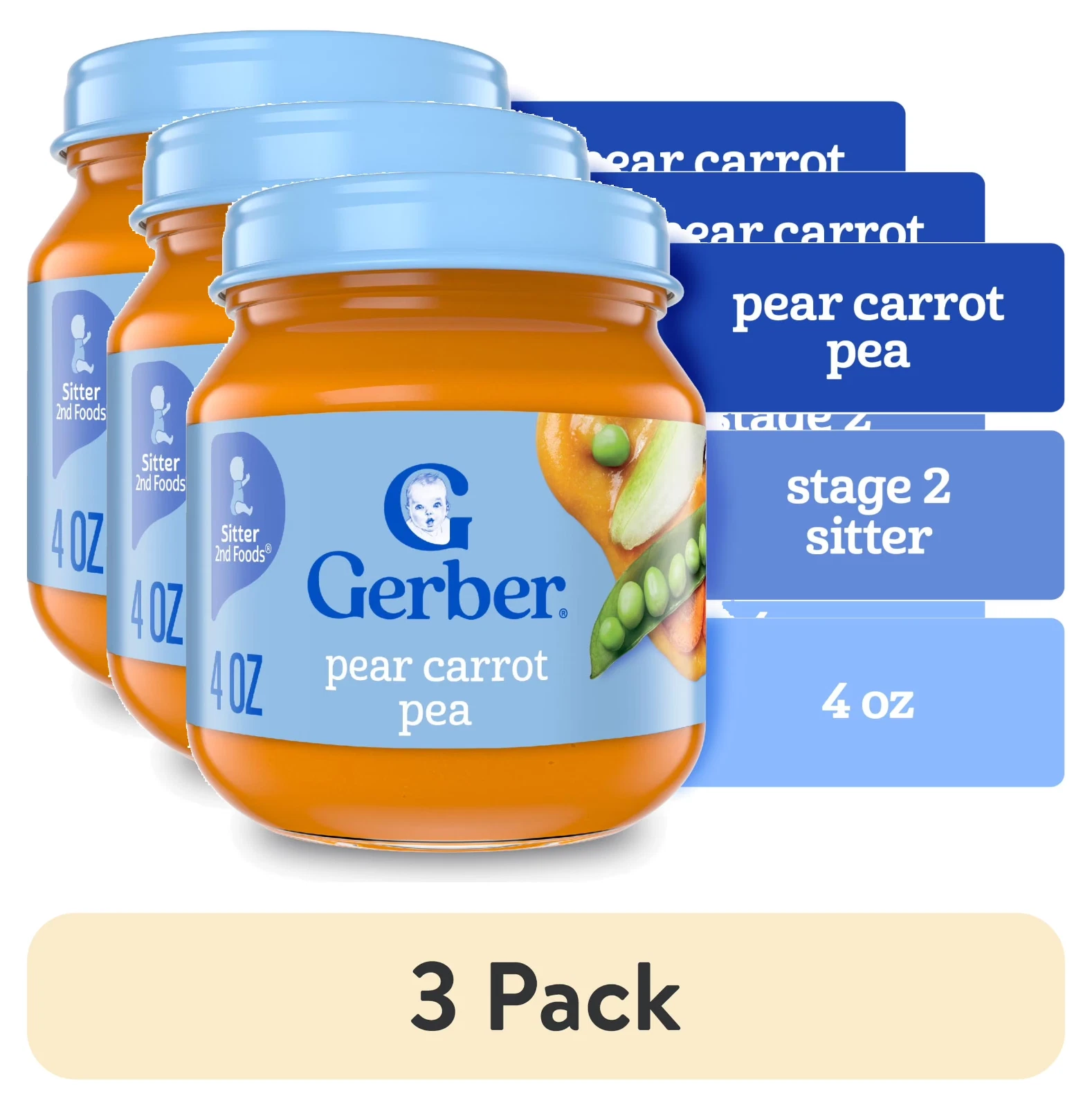 Gerber Fruit & Veggie Puree Baby Food, Pear Carrot Pea, 4 oz Jar - (3-Pack)