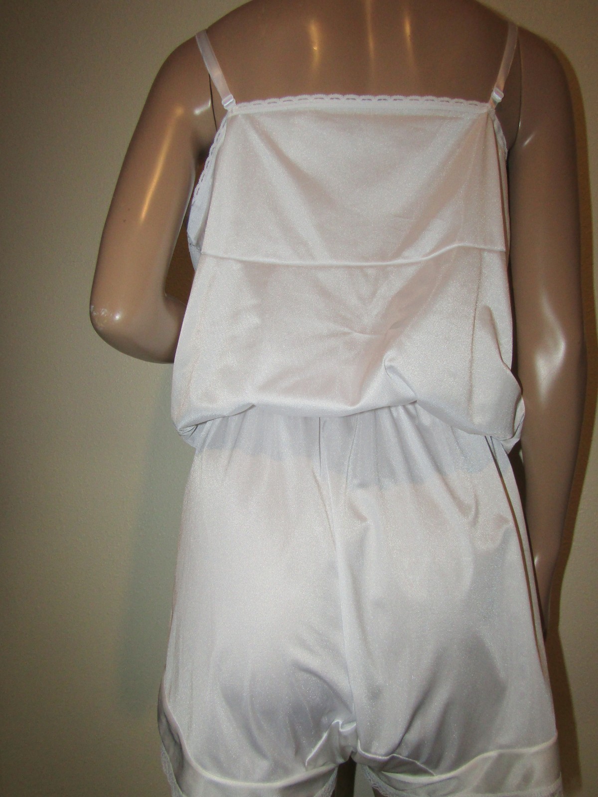 Custom Satin Nylon Teddy Romper Step in White lace Sz 42B 9 panty playsuit