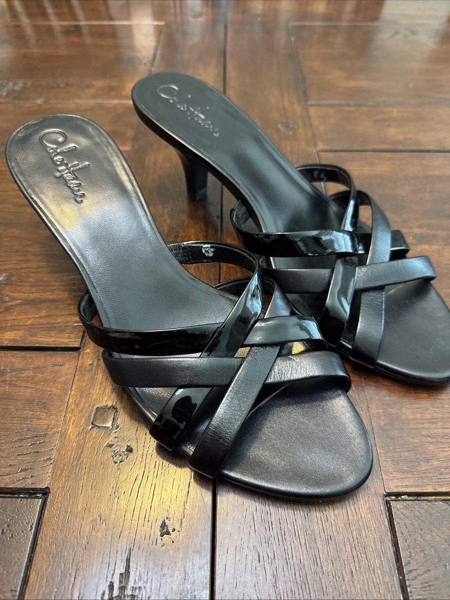 Kitten Heel Leather Upper Solid Slide Sandals for Women for  display picture 1