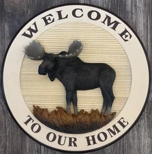 Big Sky Carvers Moose Welcome to Our Home Wood Sign Meissenburg Designs 17"