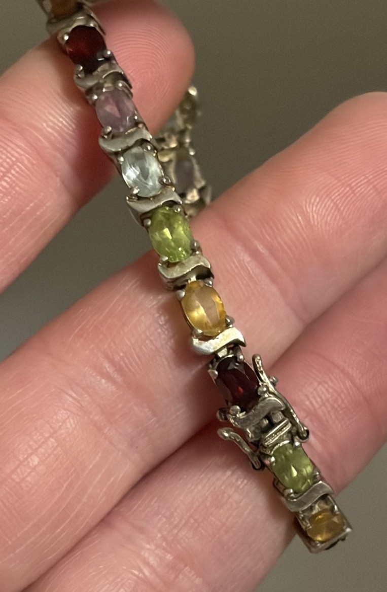 Multicolor Assorted Gemstone Silver 925 Tennis Br… - image 1