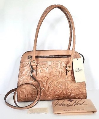 PATRICIA NASH ''Calvi'' Burnished Tooled, Biscuit Color Satchel/Crossbody Bag NWT