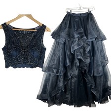 Terani Couture Two Piece Beaded Prom Dress Womens Size 0 Navy Formal Gown Glam