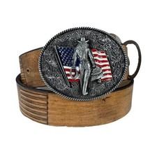 American Flag Genuine Leather Belt with American Flag Cowgirl Belt Buckle