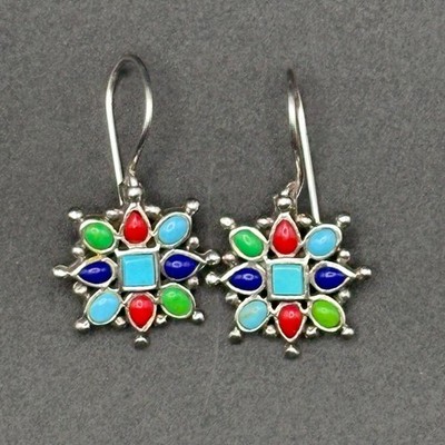 Signed Sensa Eustace Zuni Sterling Silver Cluster Earrings