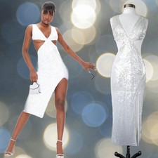 NEW PrettyLittleThing Tall White Sequin Cut Out Midi Dress Sz 6 Sexy Party Prom