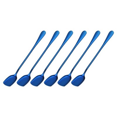 Set of 6 Stainless Steel Ice Cream Spoons, 7.5-Inch Blue Dessert Spoons