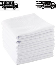 GB Men's Handkerchiefs 100 Cotton Solid White with Stripe Large Classic Hankies