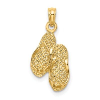 14K Gelbgold 3-D Destin Florida Double Flip-Flop Anhänger